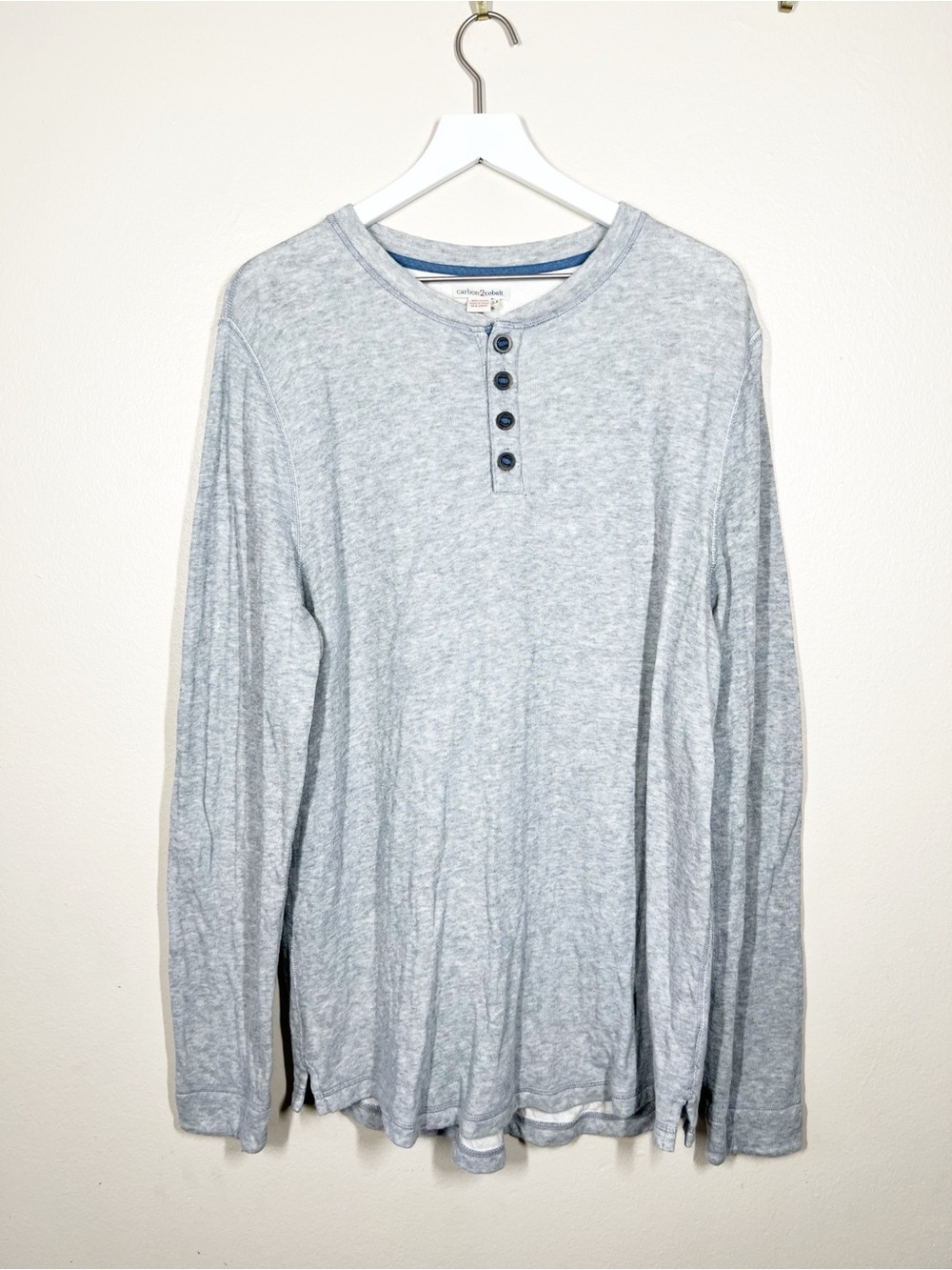 Carbon 2 Cobalt Mens Light Gray Long-Sleeve Henley Shirt Size Large Tall Cotton
